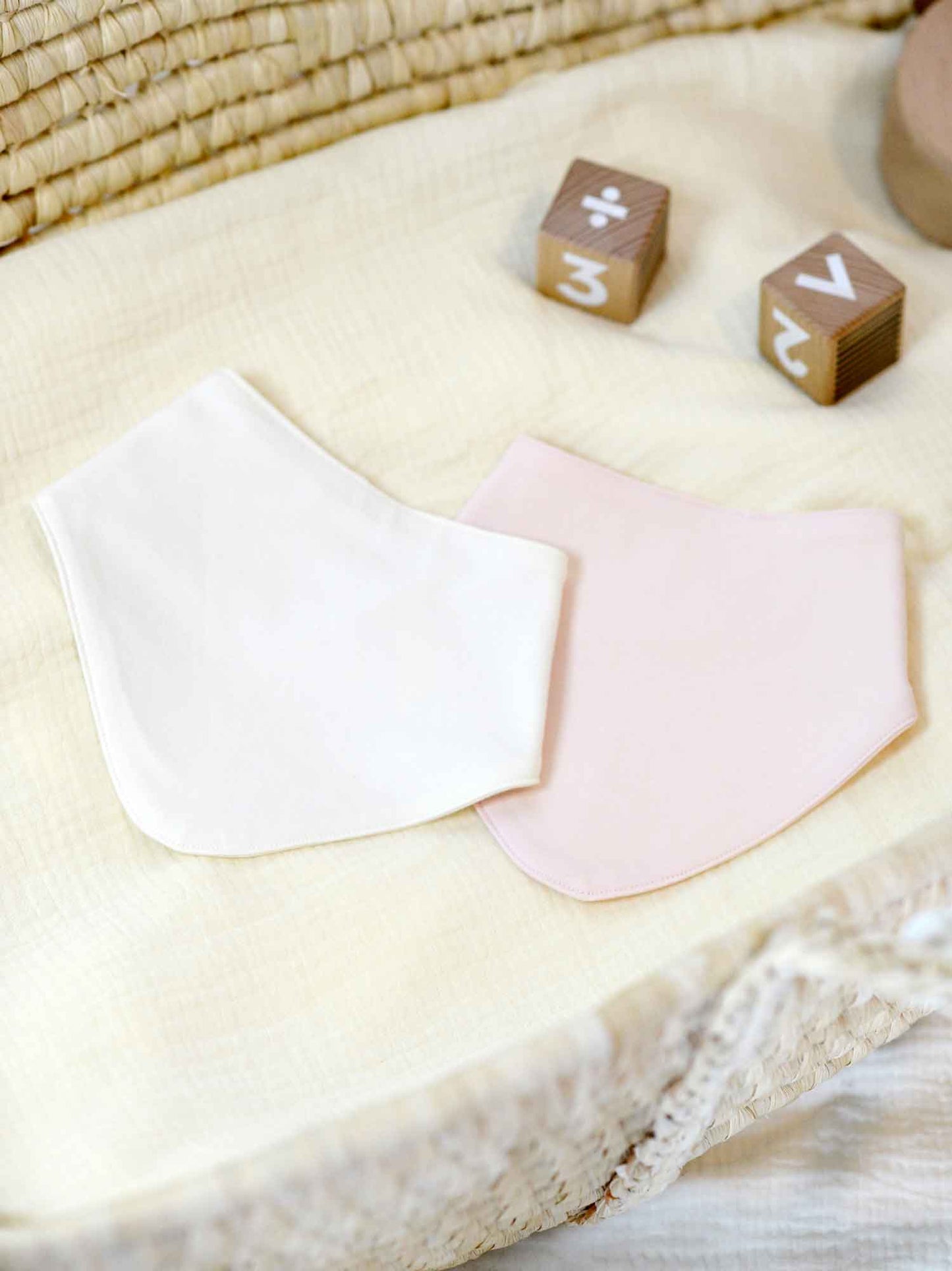 2 Pack Organic Cotton Bandana Bibs - Pink + Milk