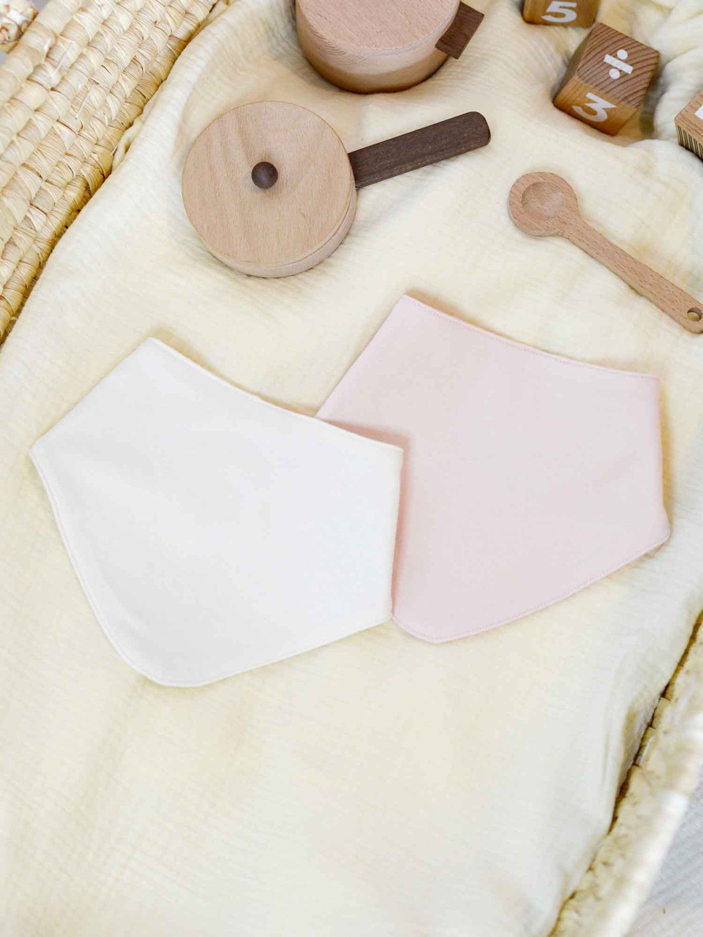 2 Pack Organic Cotton Bandana Bibs - Pink + Milk