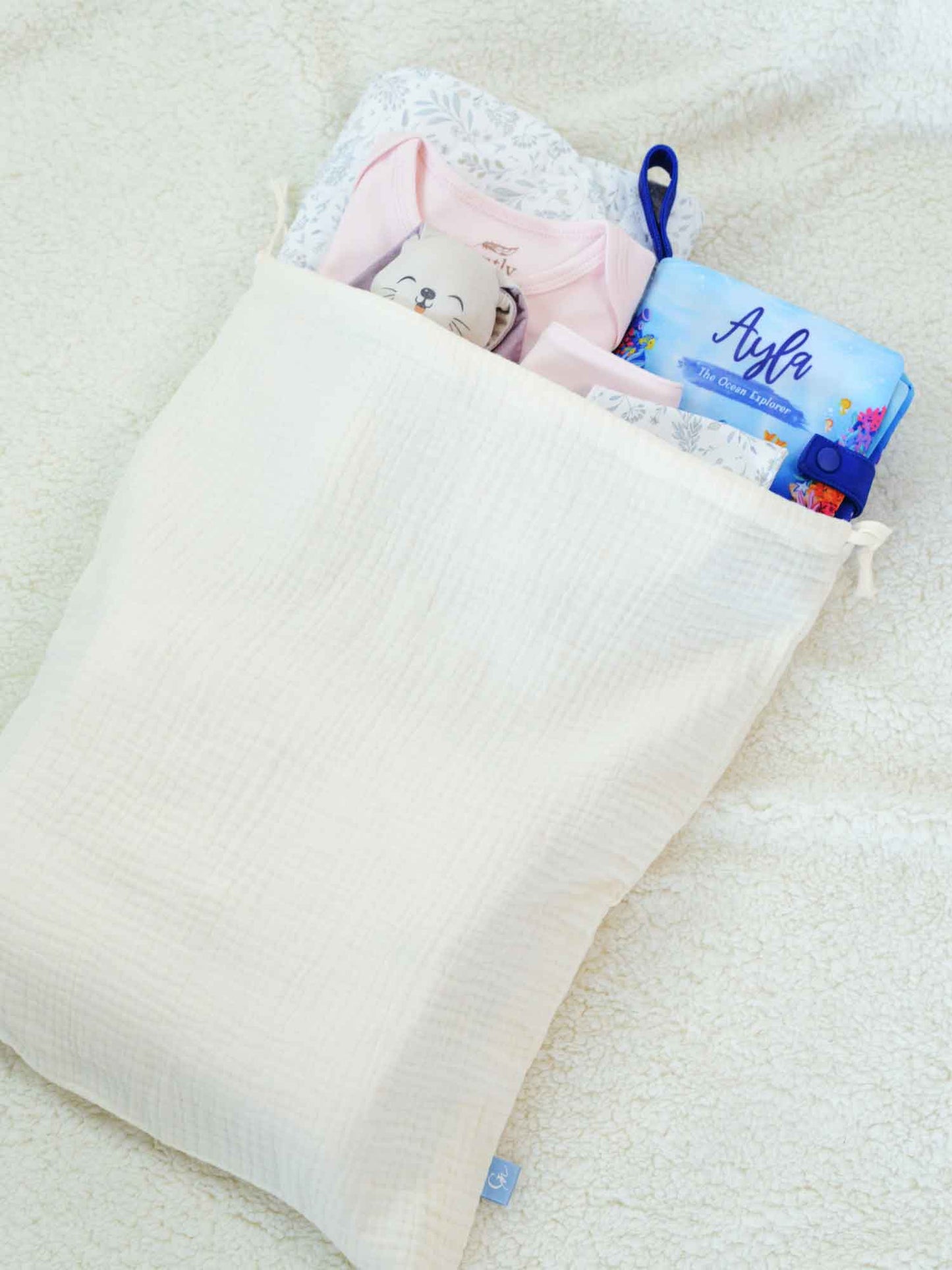 Cotton Plisse Storage Bag - Cream
