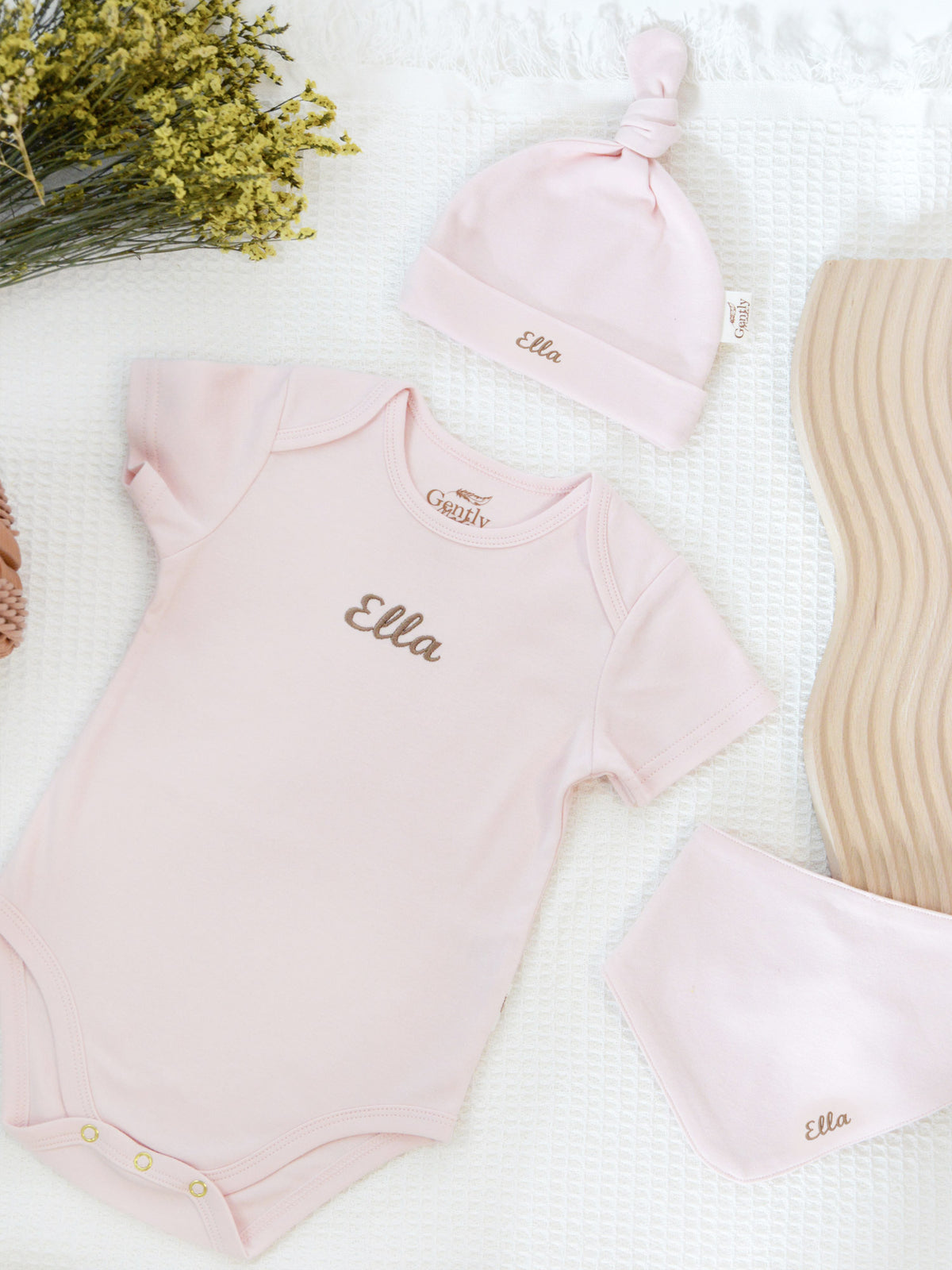 Personalised Embroidered Organic Cotton Bandana Bib - Pink