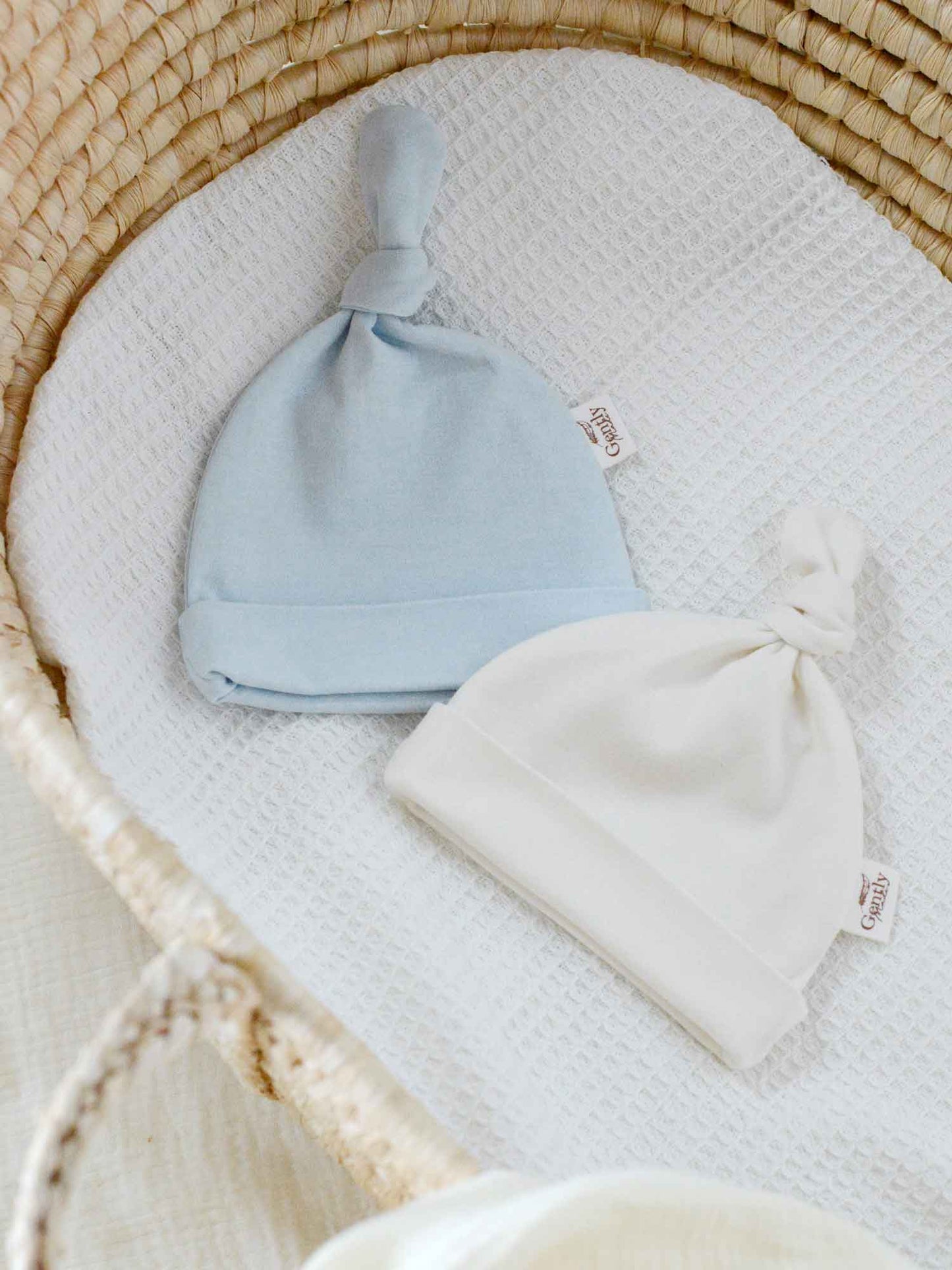 2 Pack Organic Cotton Newborn Hats - Blue + Milk