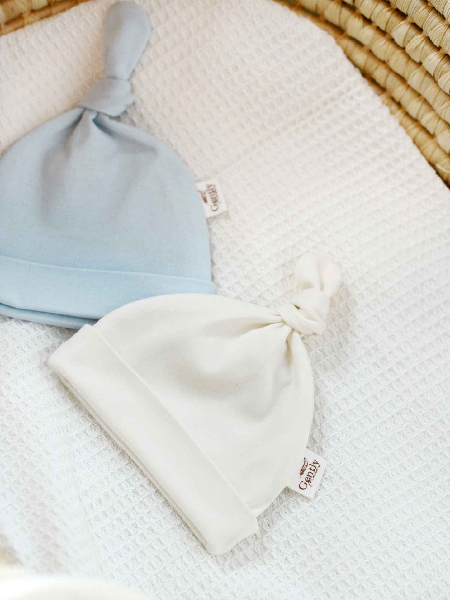 2 Pack Organic Cotton Newborn Hats - Blue + Milk