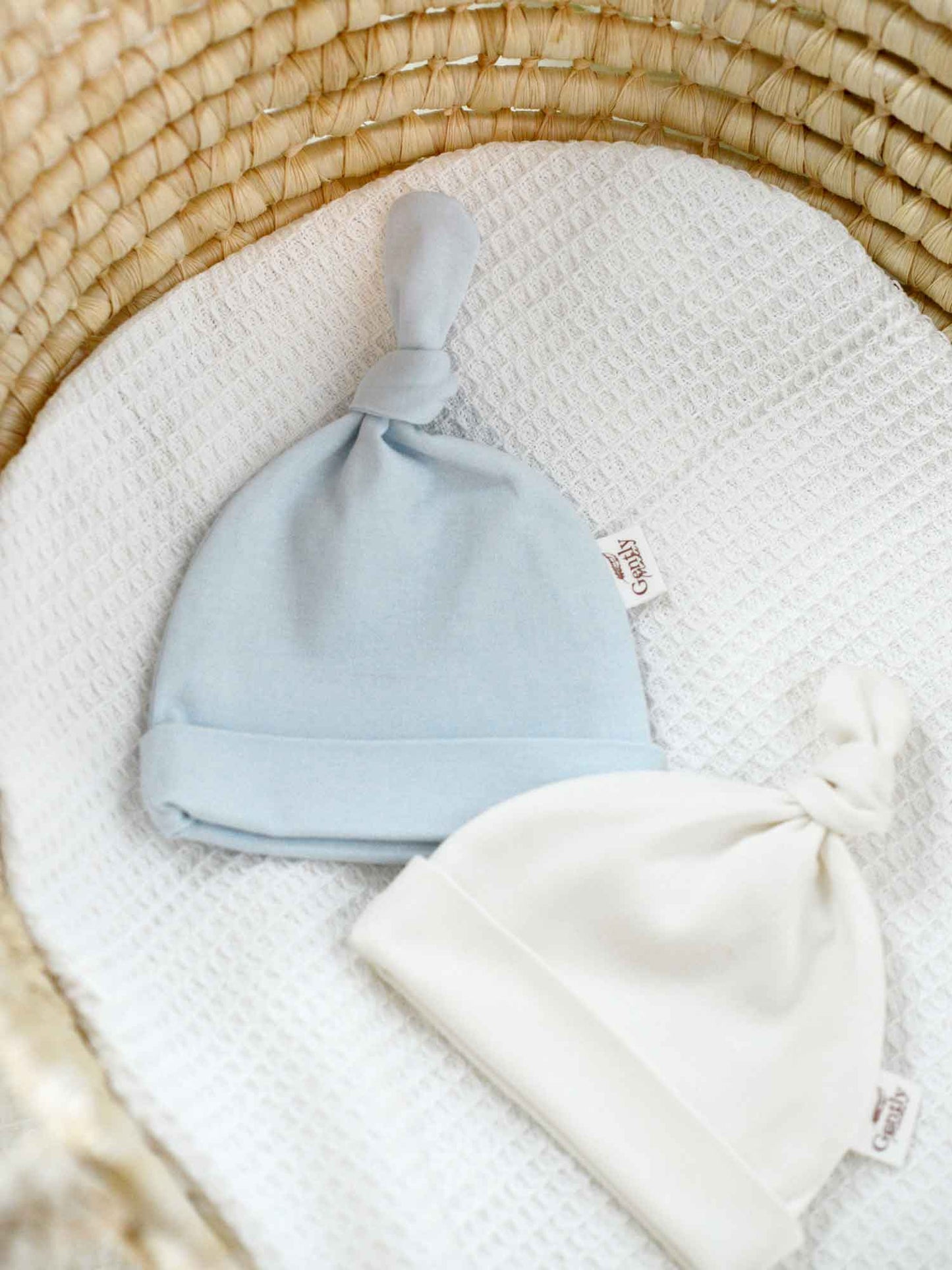 2 Pack Organic Cotton Newborn Hats - Blue + Milk
