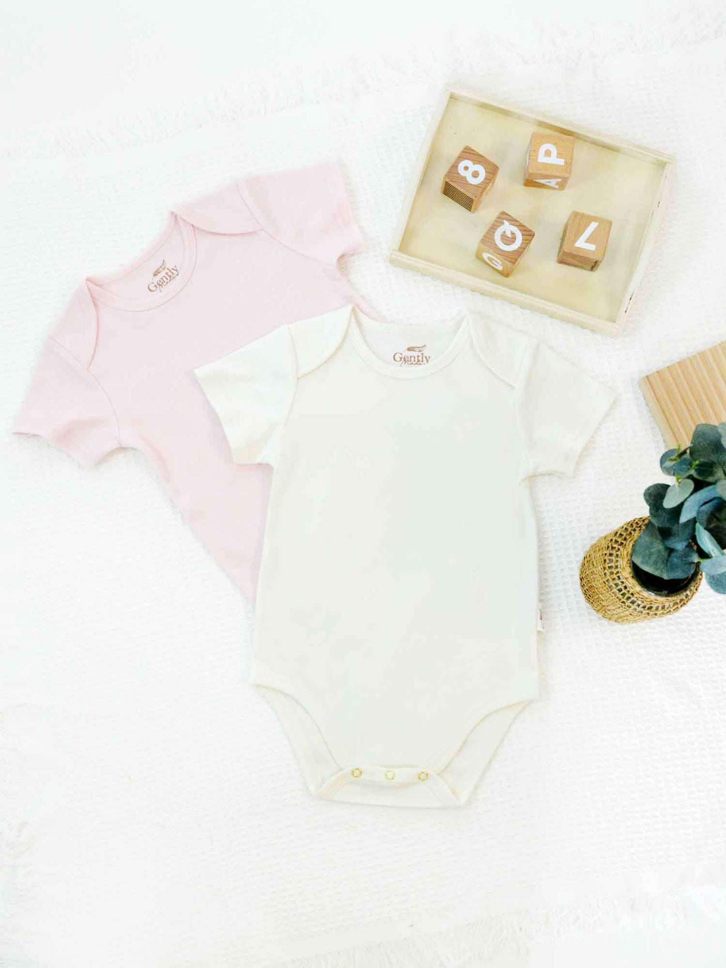 2 Pack Organic Cotton Onesies - Pink + Milk