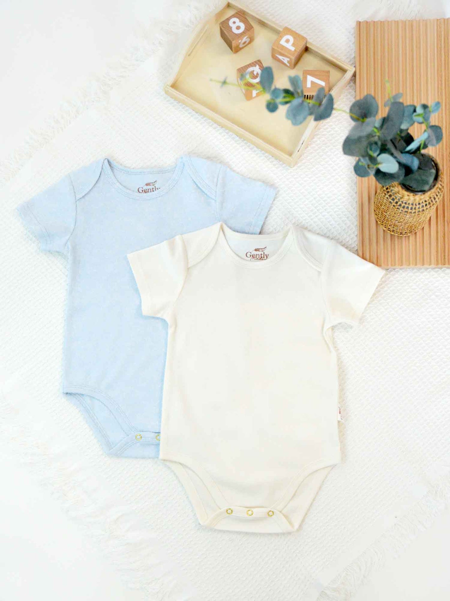 2 Pack Organic Cotton Onesies - Blue + Milk