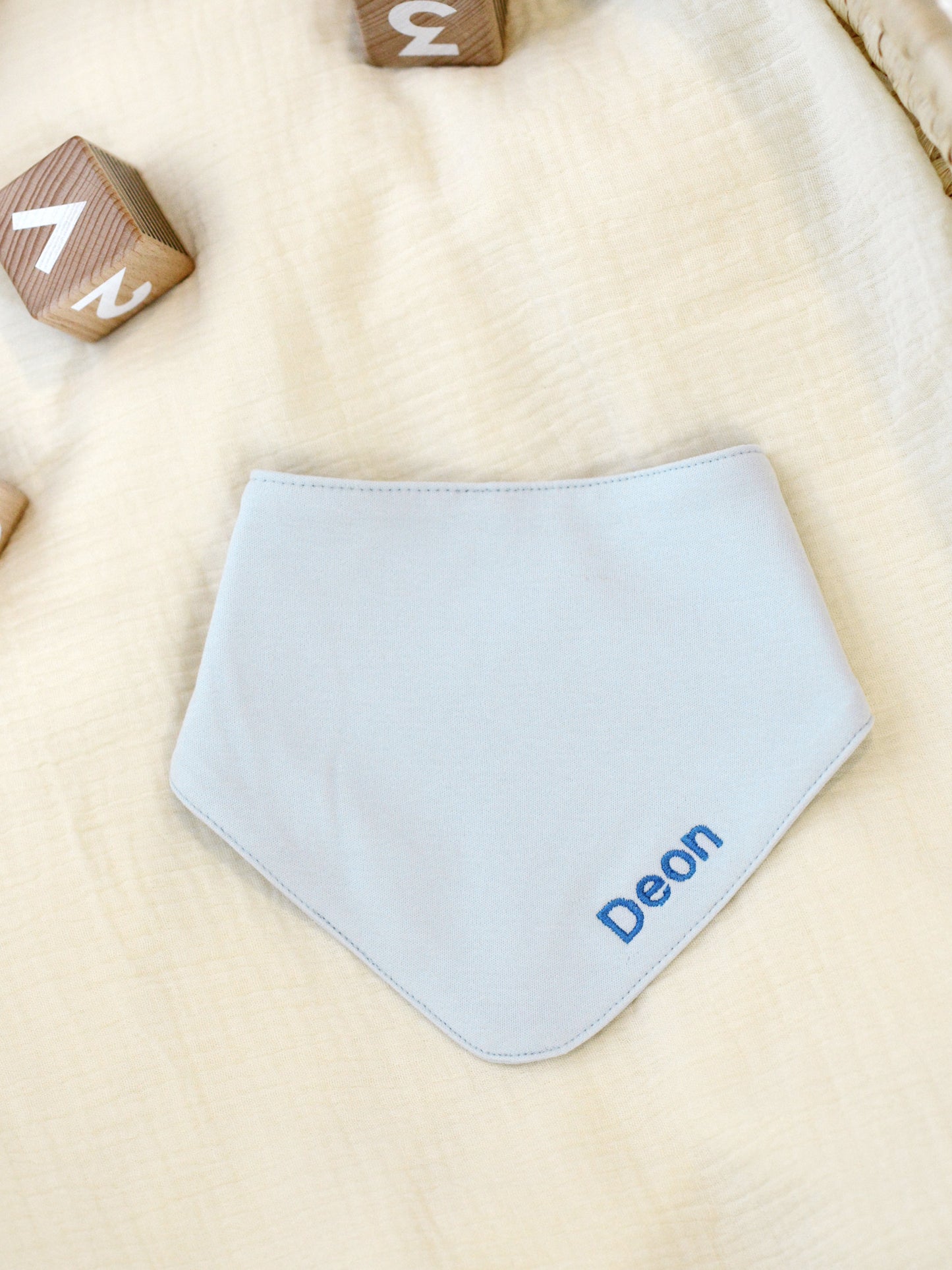 Personalised Embroidered Organic Cotton Bandana Bib - Blue