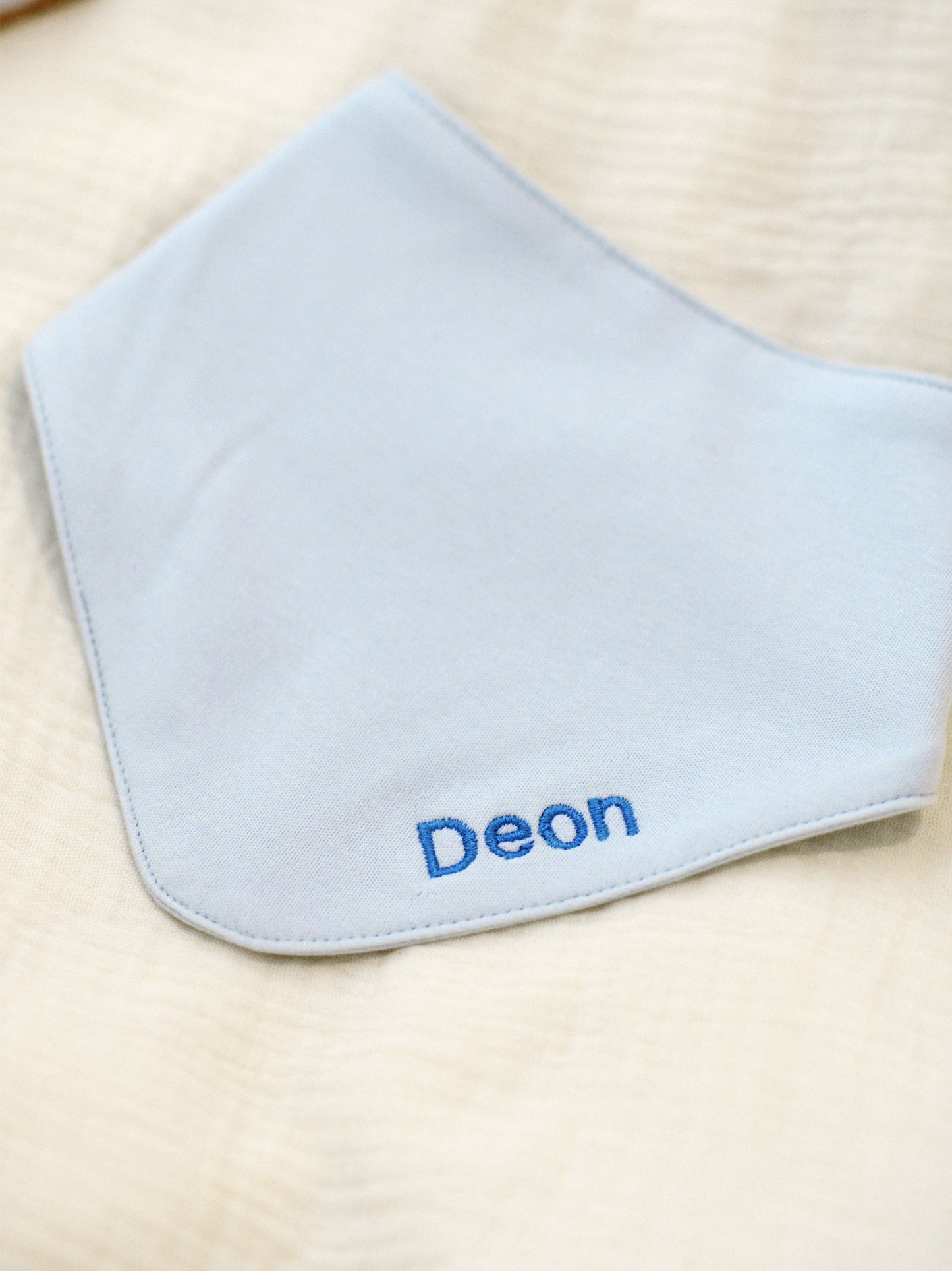 Personalised Embroidered Organic Cotton Bandana Bib - Blue