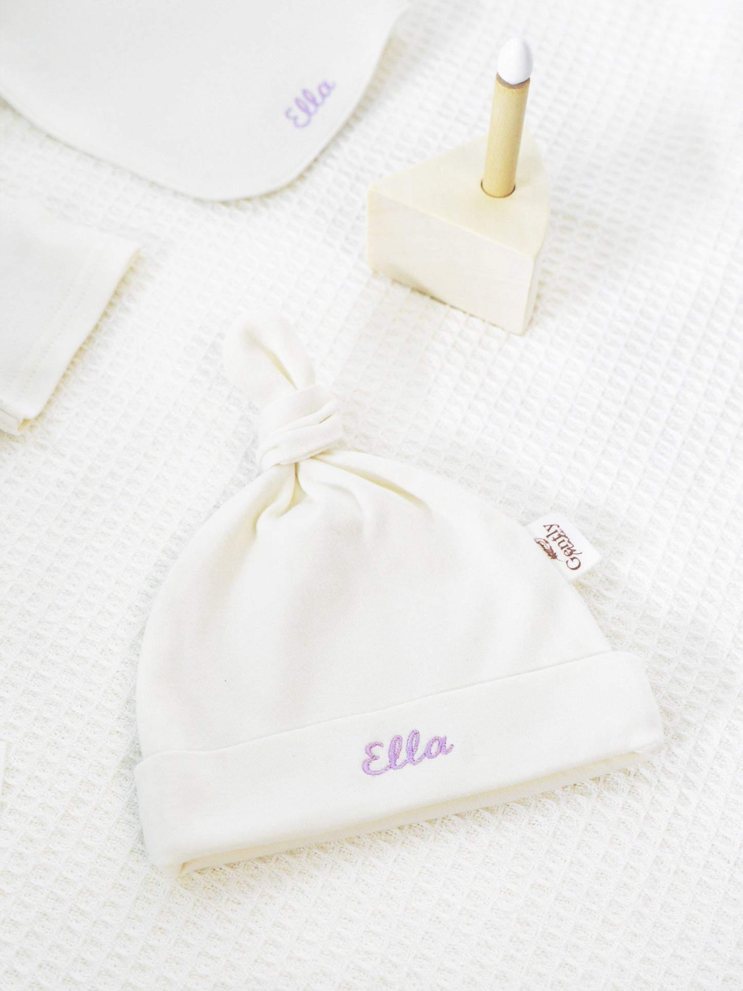 Personalised Embroidered Organic Cotton Newborn Hat - Milk