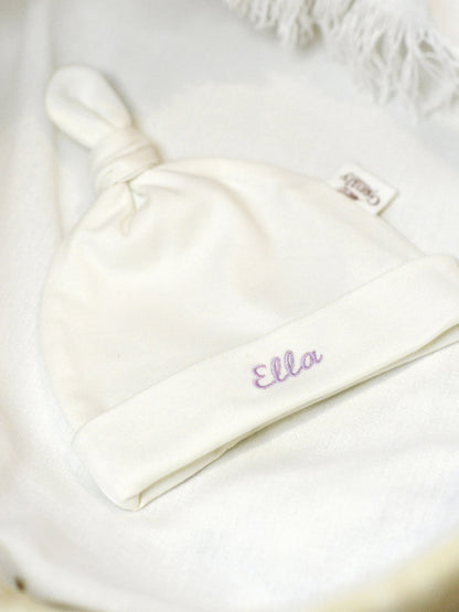 Personalised Embroidered Organic Cotton Newborn Hat - Milk