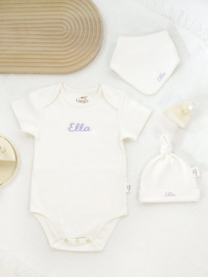 Personalised Embroidered Organic Cotton Newborn Hat - Milk