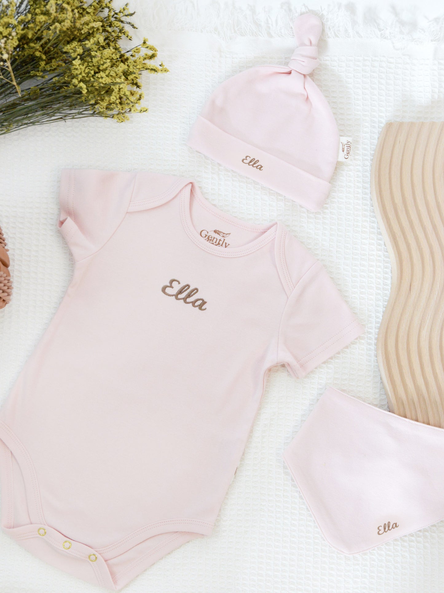 Personalised Embroidered Organic Cotton Newborn Hat - Pink