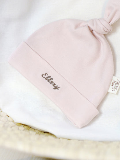 Personalised Embroidered Organic Cotton Newborn Hat - Pink