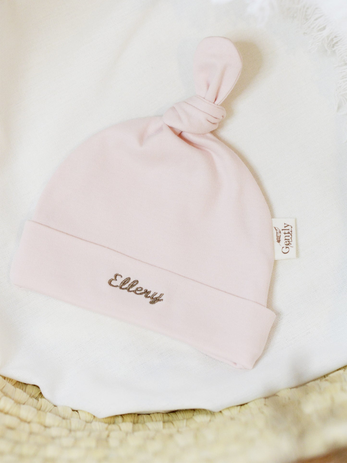 Personalised Embroidered Organic Cotton Newborn Hat - Pink