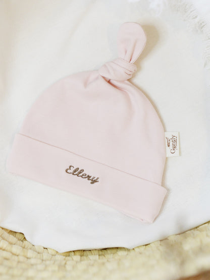 Personalised Embroidered Organic Cotton Newborn Hat - Pink